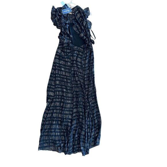 NWT Shoshana Midnight Womens Blue Sheer Sleeveless Ruffle Shirred Dress Size 10 - Picture 3 of 6